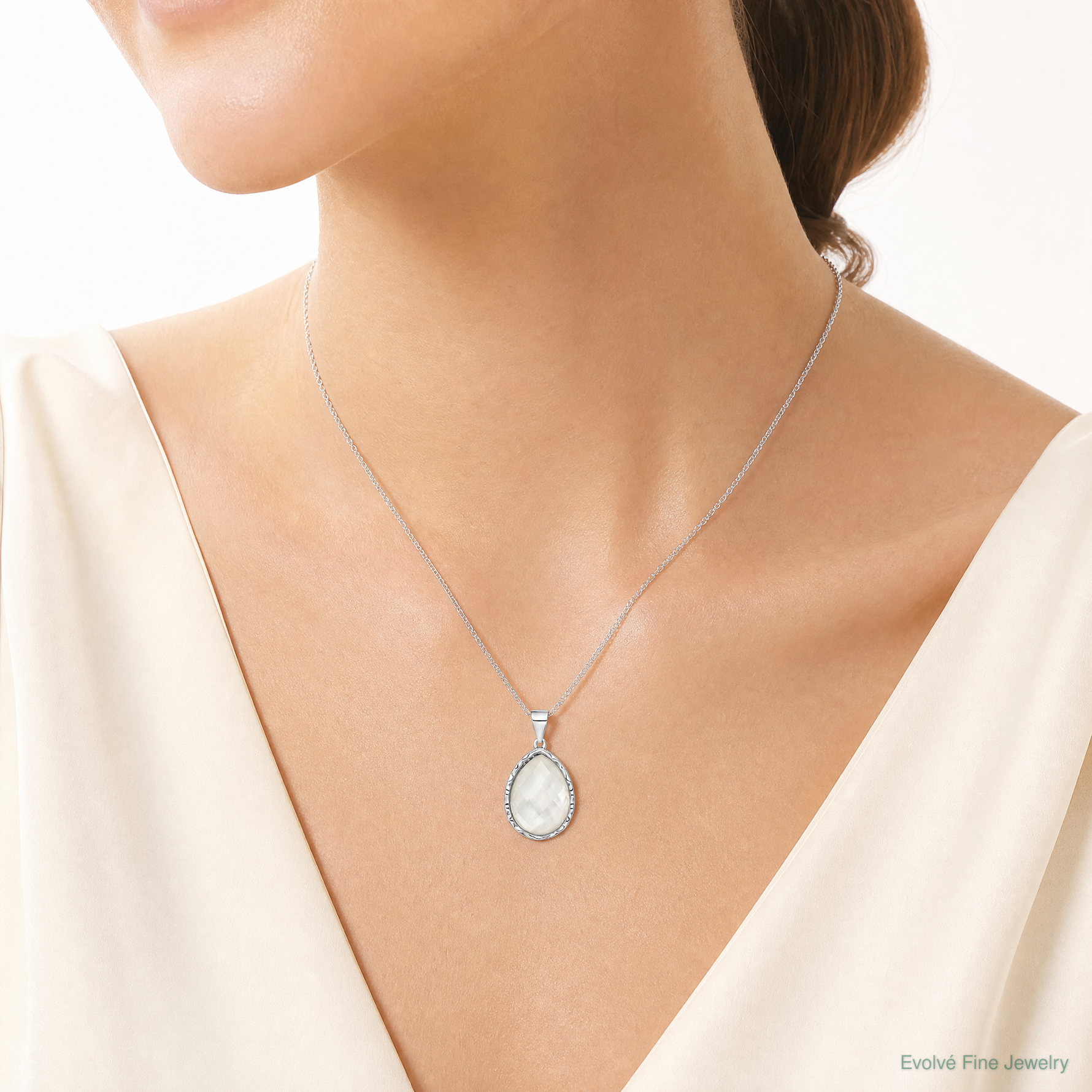 Sterling Silver Rhodium-plated Glass Teardrop Pendant - Model Shot