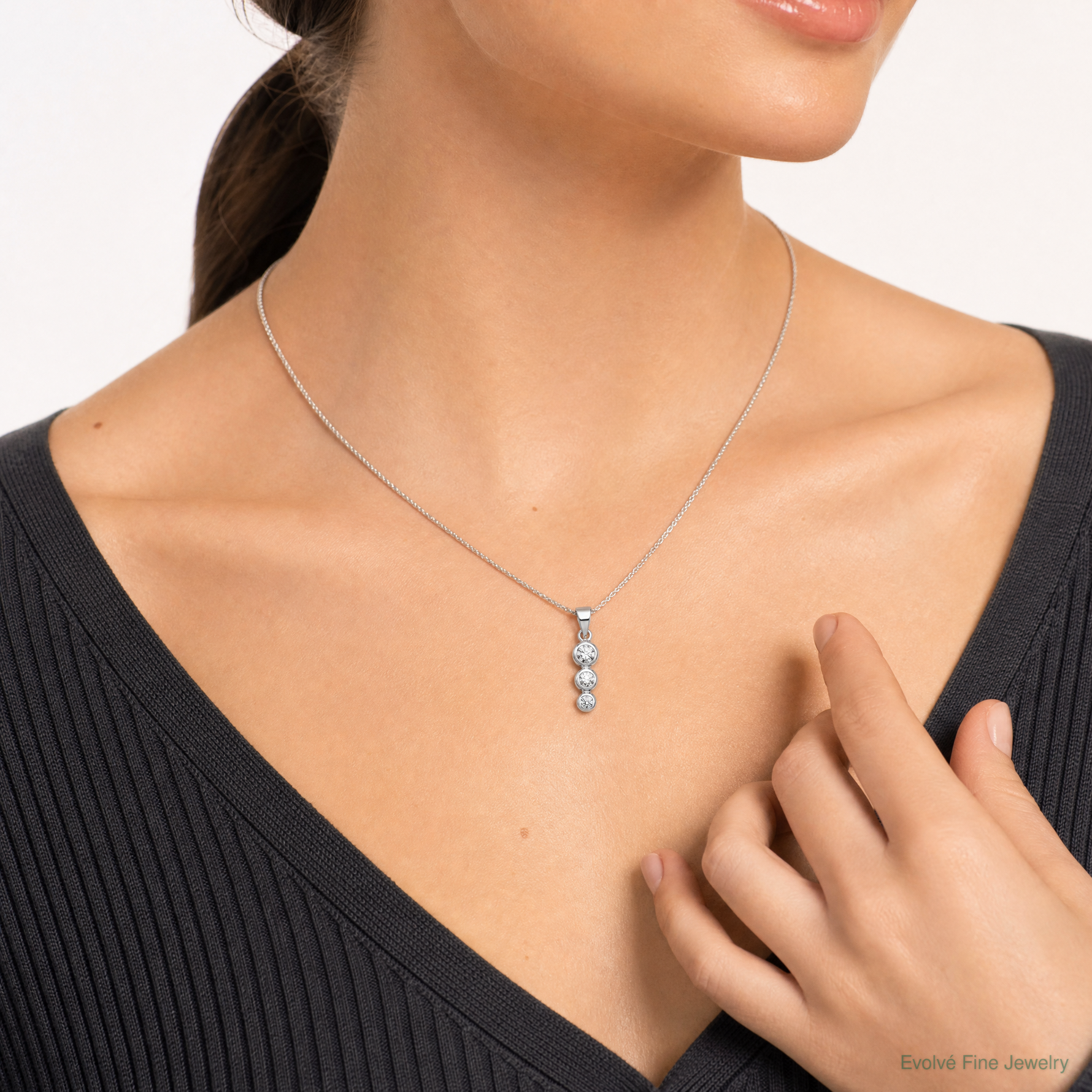 Sterling Silver RH Polished CZ  Pendant - Model Shot