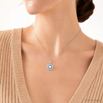 Sterling Silver Rhodium-plated Polished Blue & White CZ Pendant - Model Shot