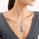 Sterling Silver Rh-plated Polished White/Blue/Purple CZ Teardrop Pendant - Model Shot