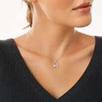 Sterling Silver Rh-plated FWC Pearl/CZ Wishbone Chain Slide Pendant - Model Shot