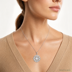 Sterling Silver Rhodium-plated CZ Floral Pendant - Model Shot