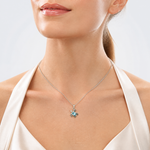 Sterling Silver Rh-plated Antiqued Crystal March Turtle Pendant - Model Shot