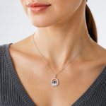 Sterling Silver Rhodium-plated Blue and White CZ Dolphin Pendant - Model Shot