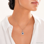 Sterling Silver Rhodium-plated Blue and White CZ Teardrop Pendant - Model Shot