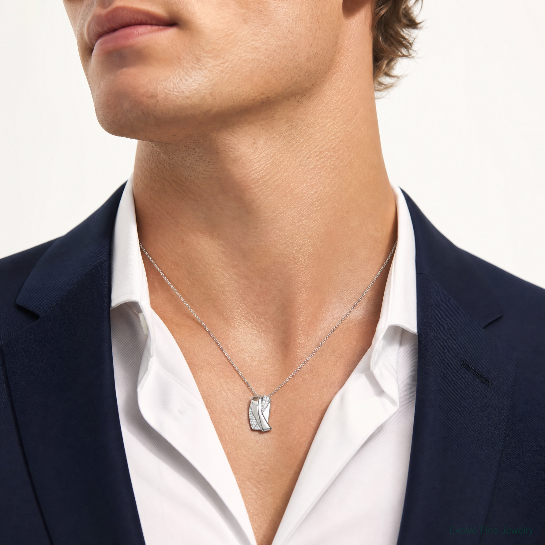 Sterling Silver Rhodium-plated Polished Fancy CZ Chain Slide Pendant - Model Shot