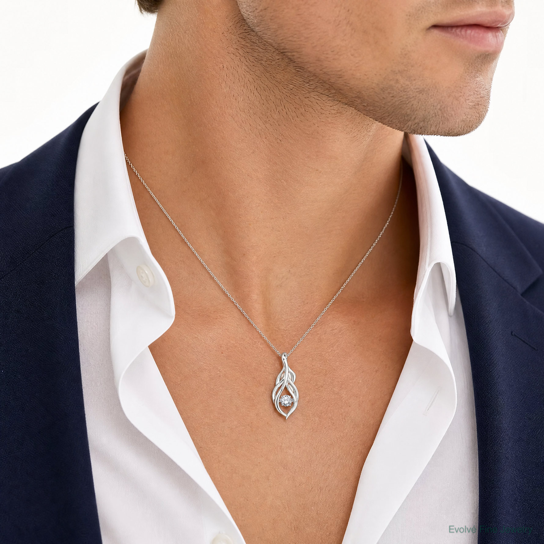 Sterling Silver Rhodium-plated Vibrant CZ Open Teardrop Pendant - Model Shot