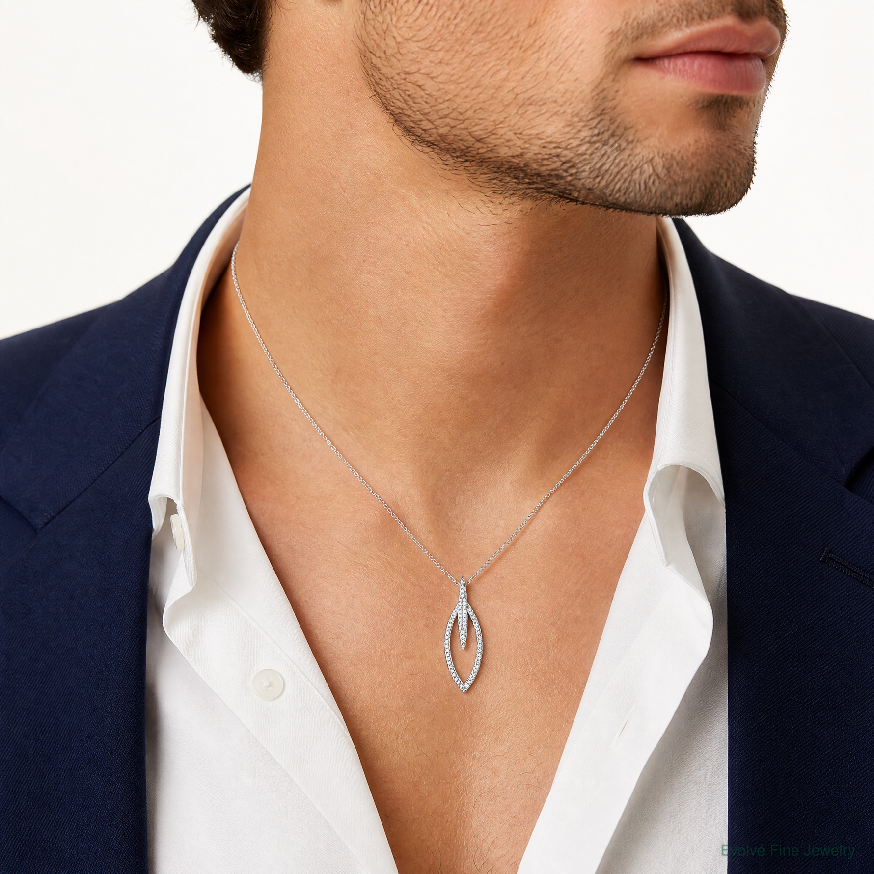 Sterling Silver Rhodium-plated CZ Oval Pendant - Model Shot