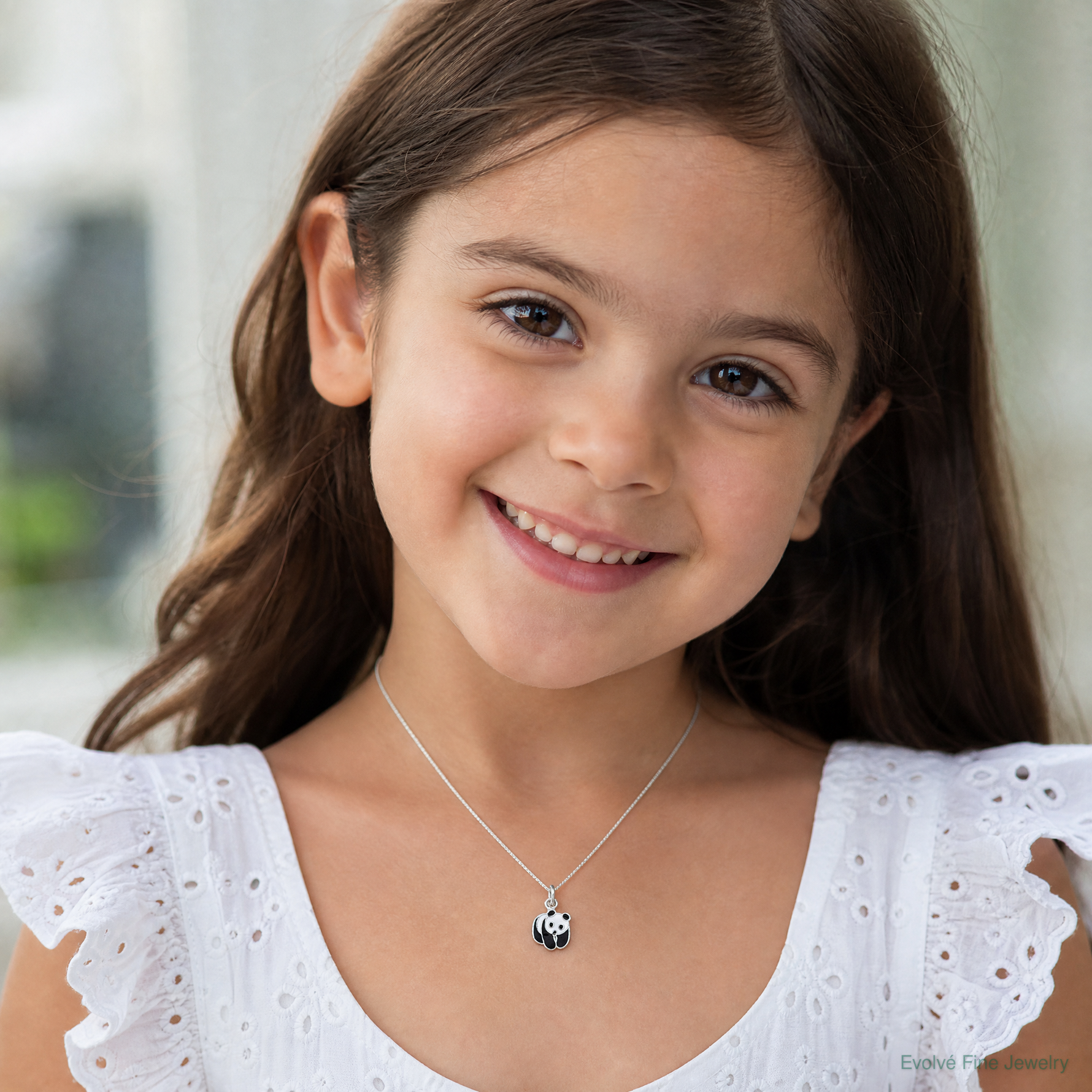 SS Madi K RH-plated Enamel Black And White Panda Children's Pendant - Model Shot