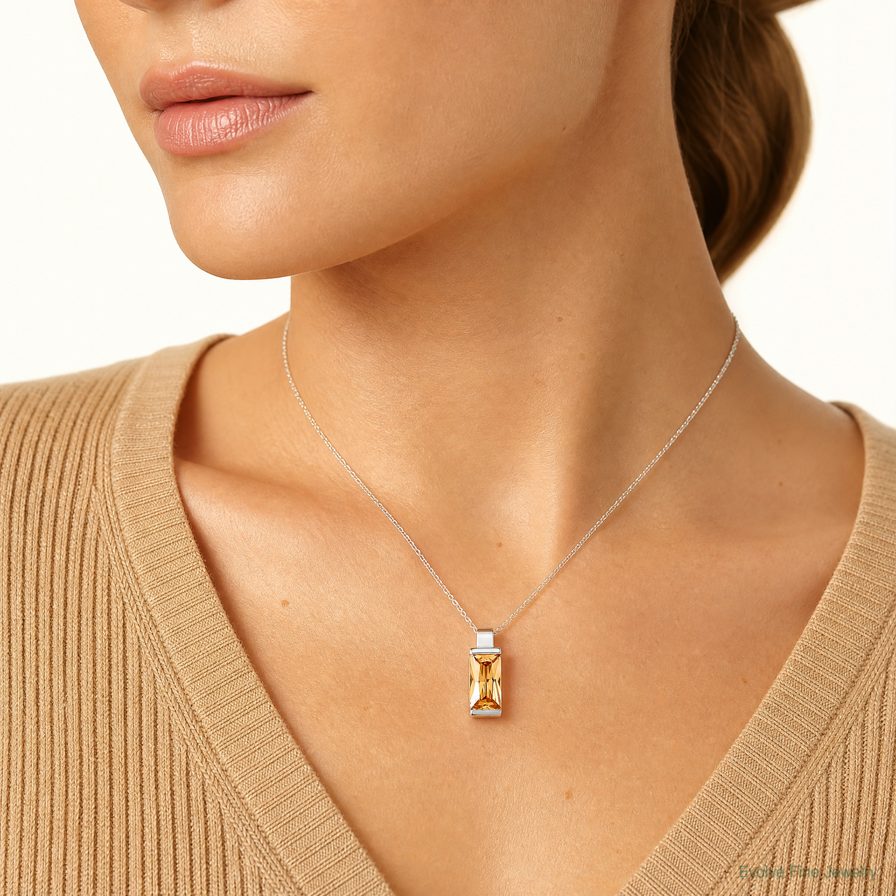 Sterling Silver Champagne CZ Pendant - Model Shot