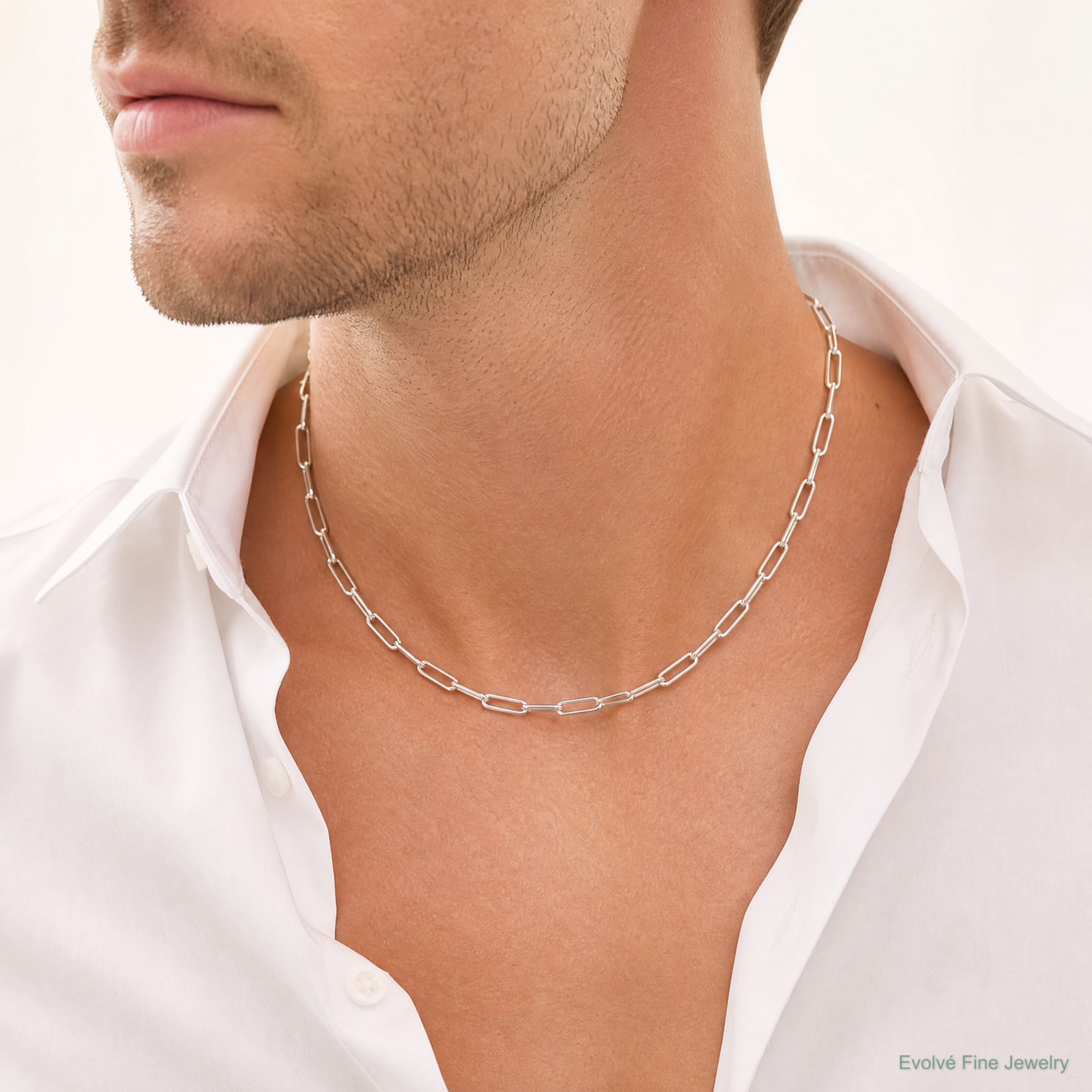 Sterling Silver Polished 4.5mm Paperclip Chain - Model Shot