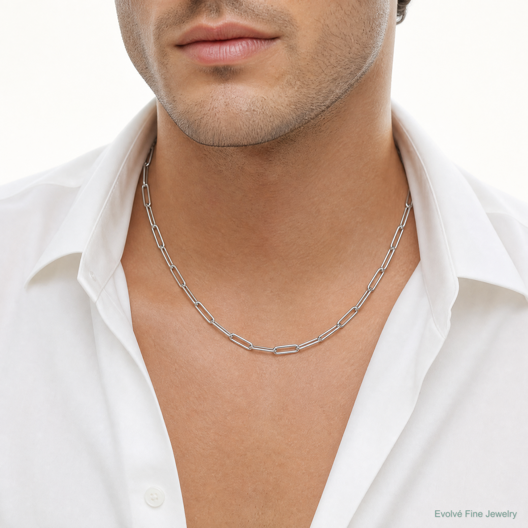 Sterling Silver Polished 5.5mm Paperclip Chain - Model Shot