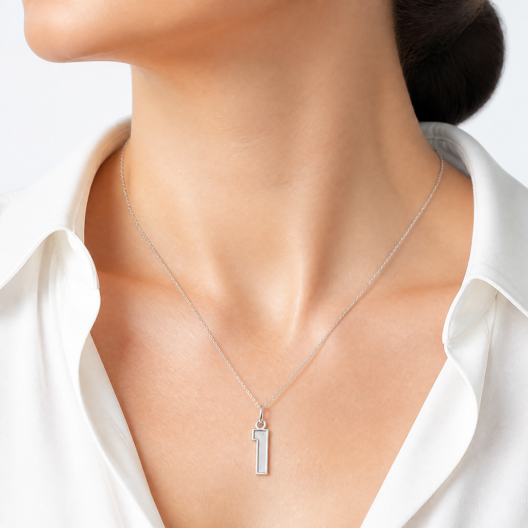 Sterling Silver/Rhodium-plated Satin Number 1 Charm - Model Shot