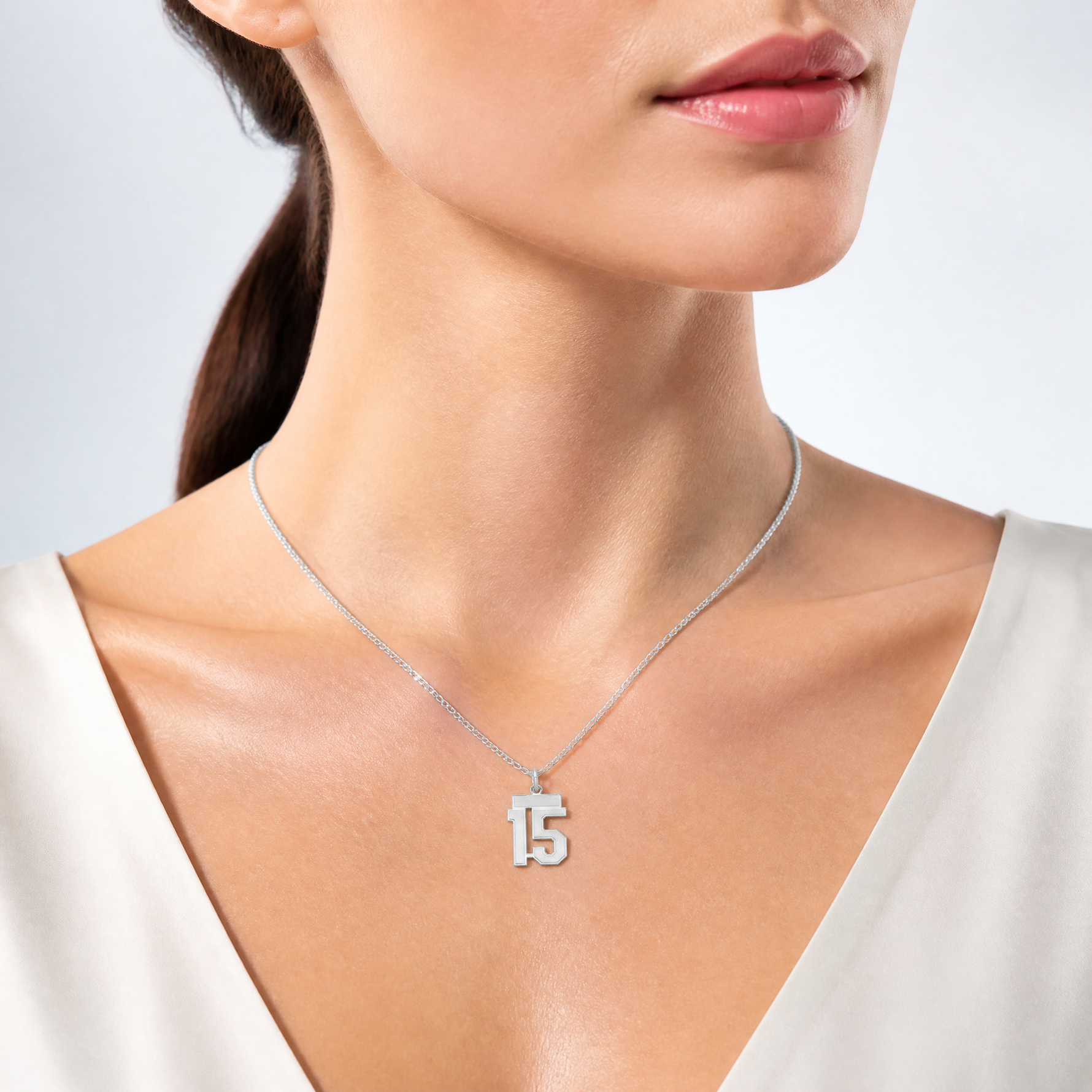 Sterling Silver/Rhodium-plated Satin Number 15 Charm - Model Shot