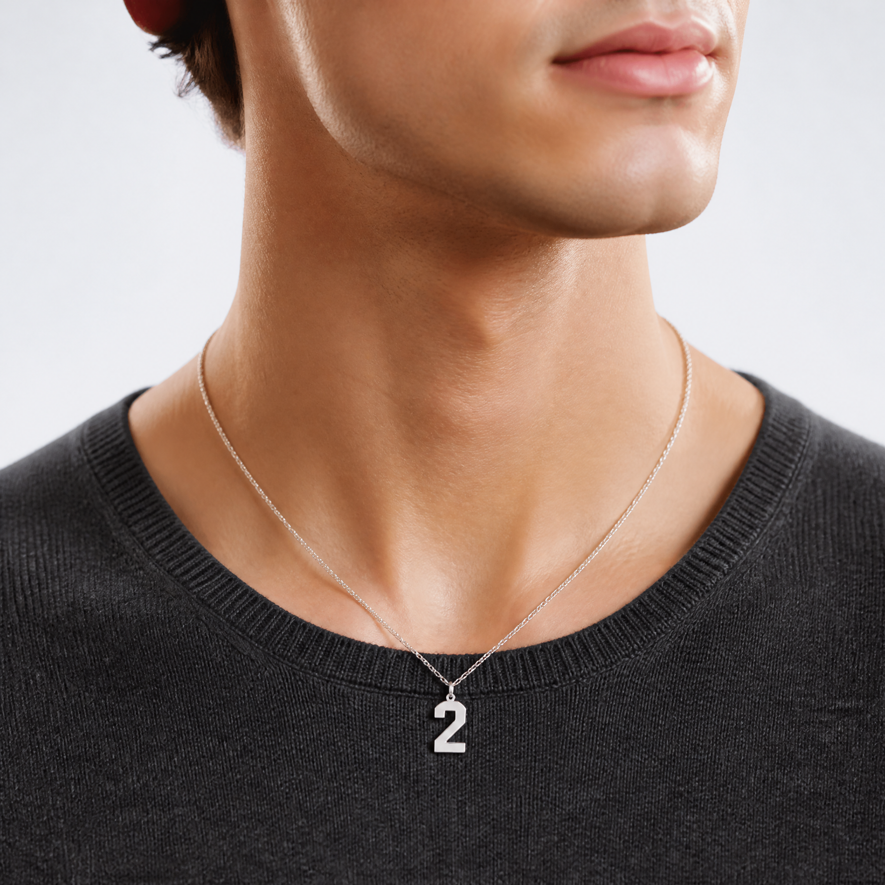 Sterling Silver/Rhodium-plated Polished Number 2 Charm - Model Shot