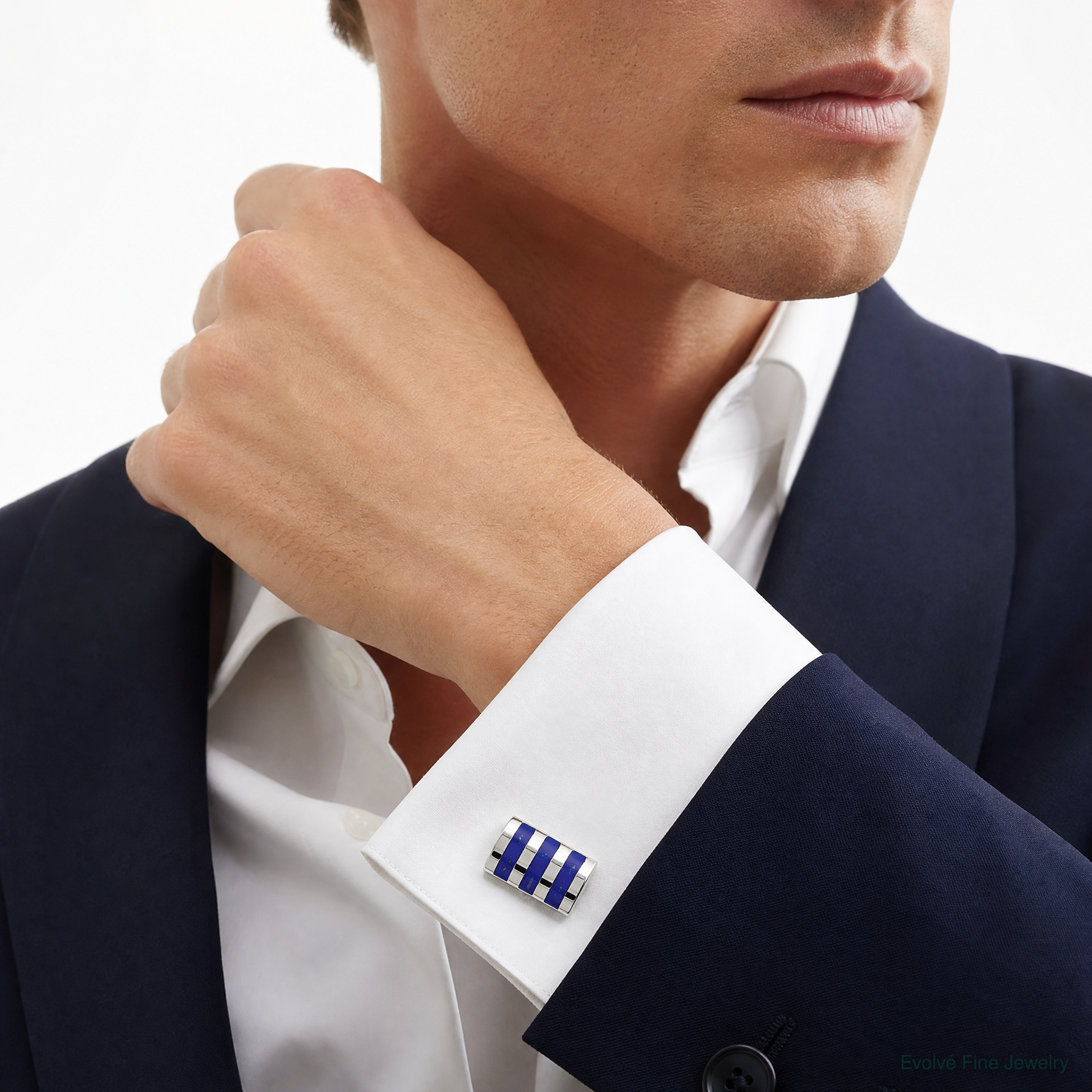 Sterling Silver Lapis Cuff Links - Model Shot