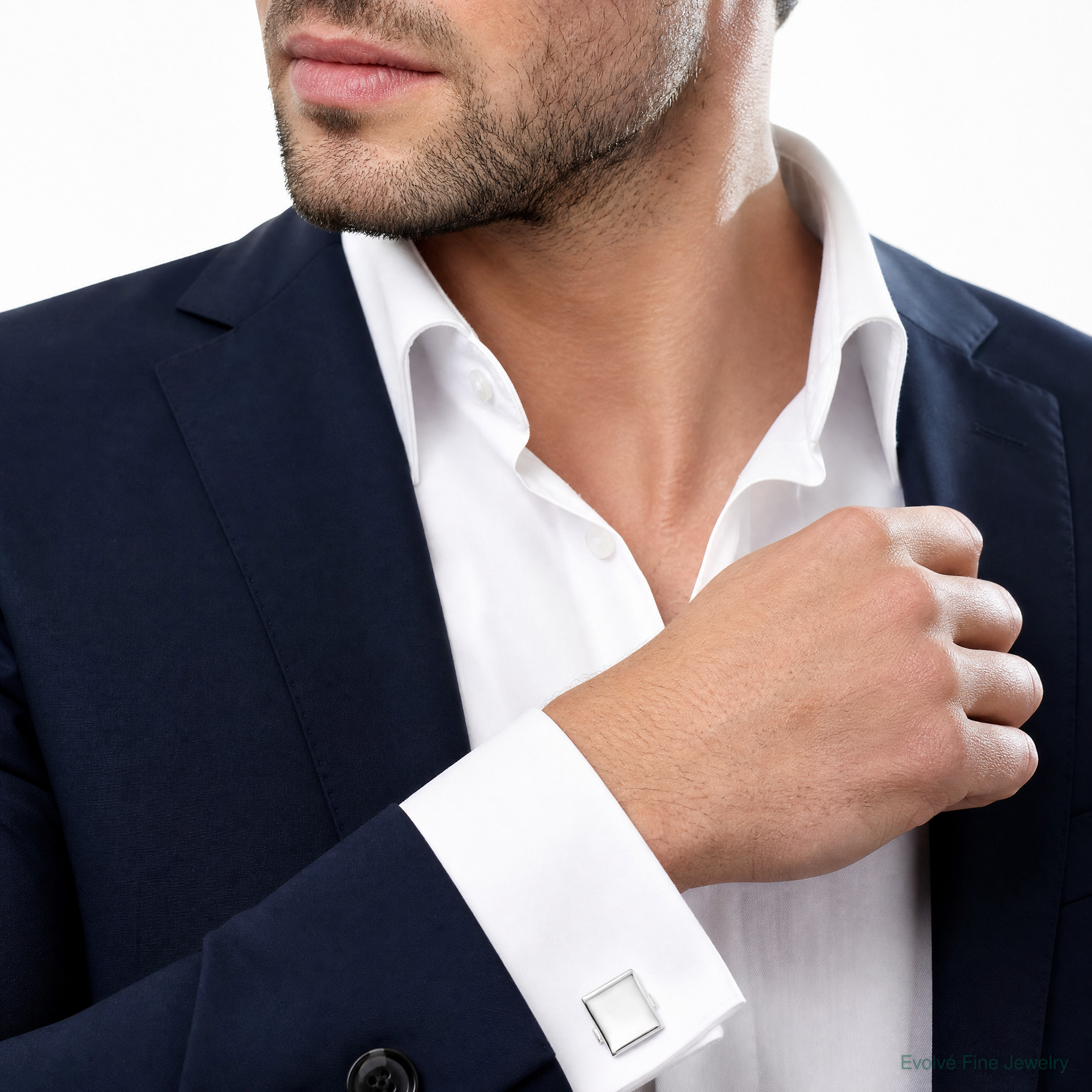 Sterling Silver Polished Square Cuff Links - Model Shot