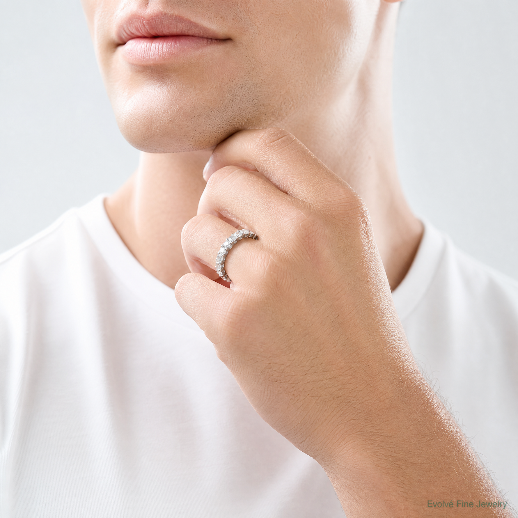 Sterling Silver Rhodium-plated CZ Eternity Band - Model Shot