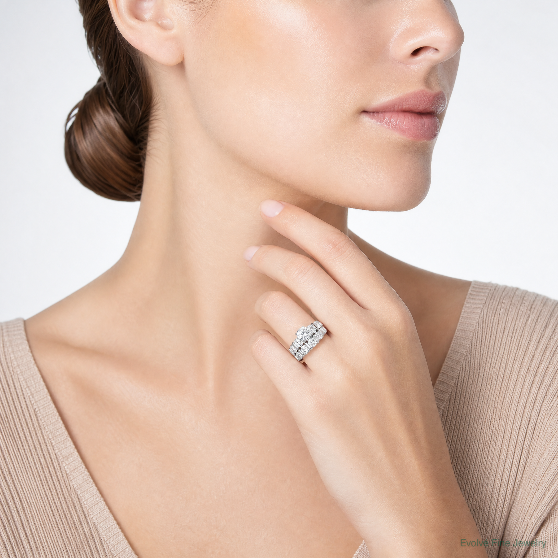 Sterling Silver Rhodium-plated 2-Piece CZ Wedding Set Ring - Model Shot
