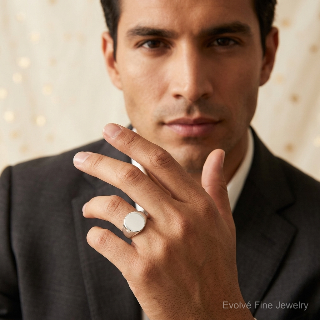 Sterling Silver 19x16mm Closed Back Signet Ring - Model Shot