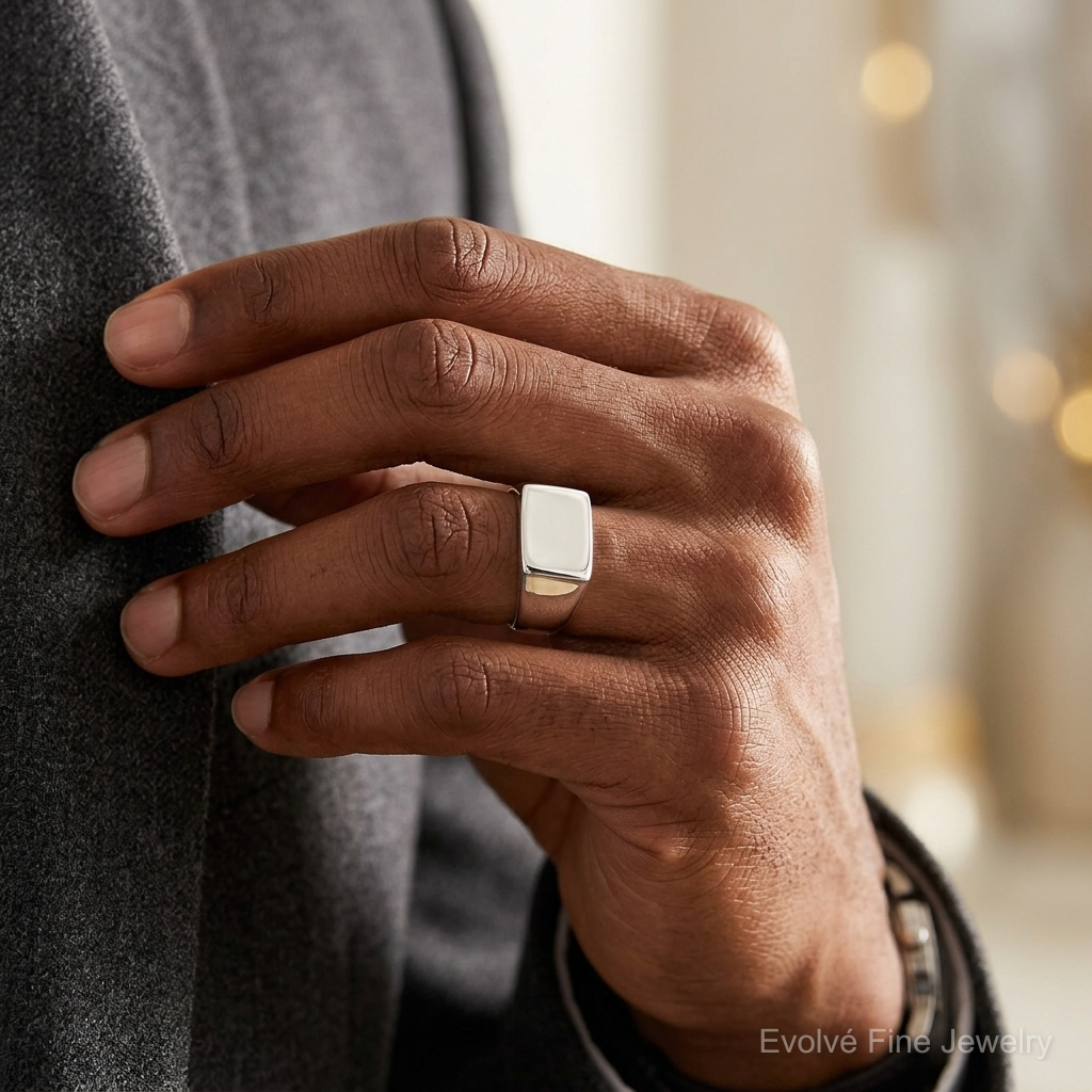 Sterling Silver 12x17mm Closed Back Signet Ring - Model Shot