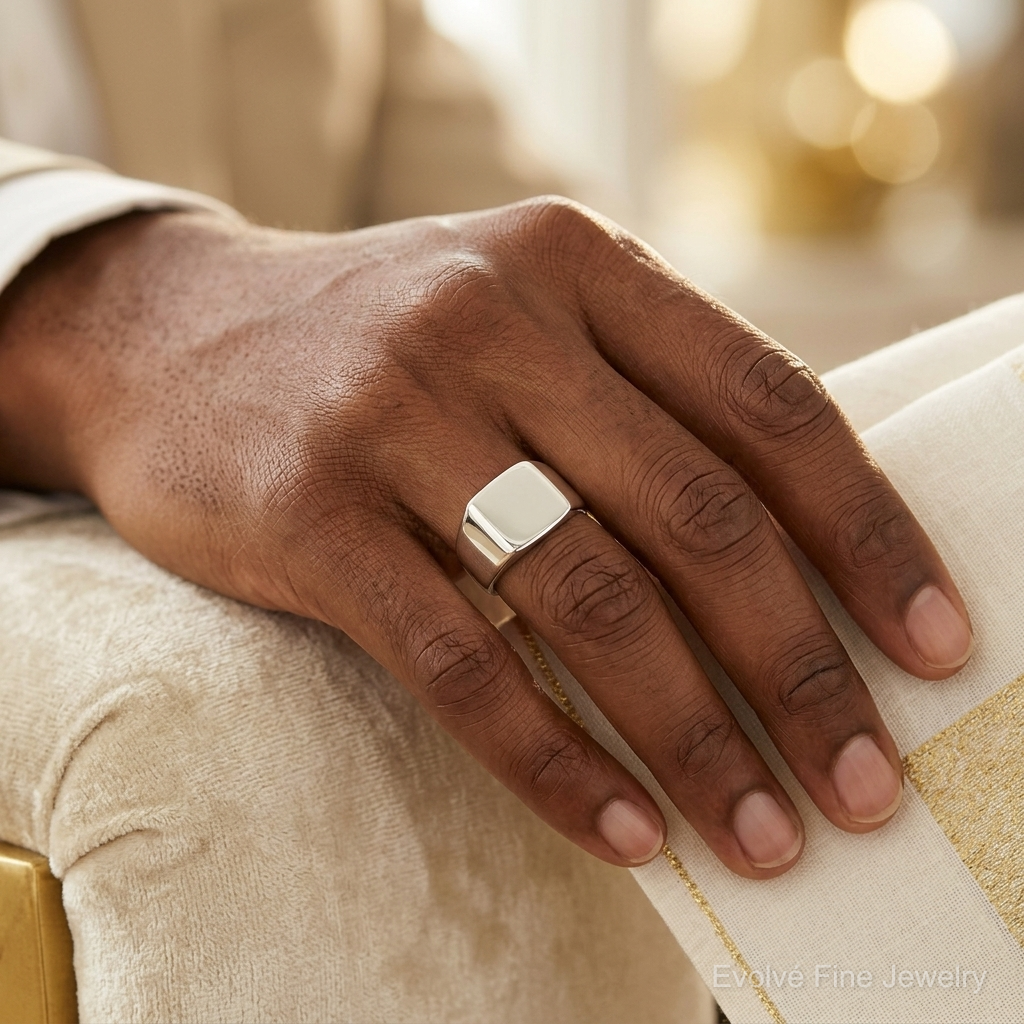 Sterling Silver 12x14mm Closed Back Signet Ring - Model Shot