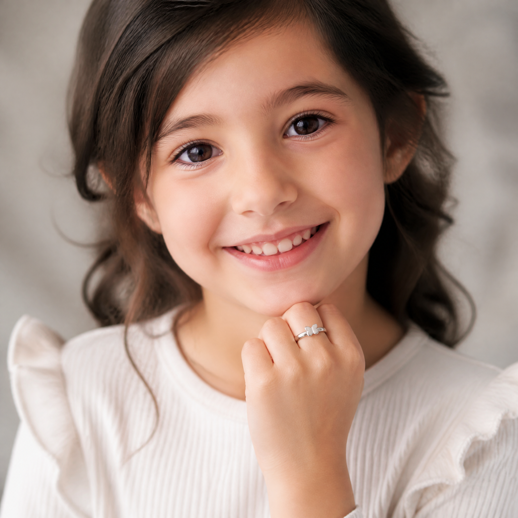 Sterling Silver Rhodium-plated Polished Butterfly Children's Ring - Model Shot