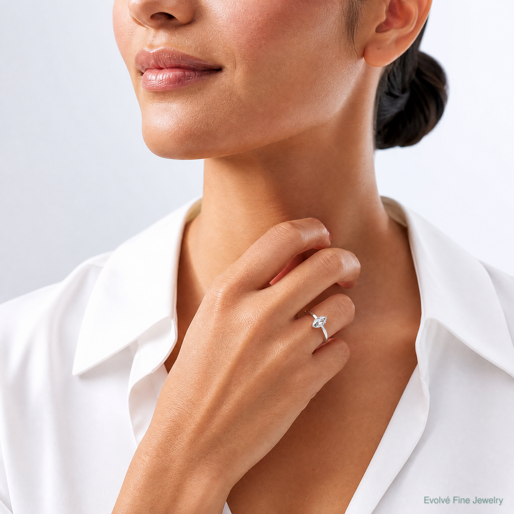 Sterling Silver Rhodium-plated Solitaire Marquise CZ Ring - Model Shot