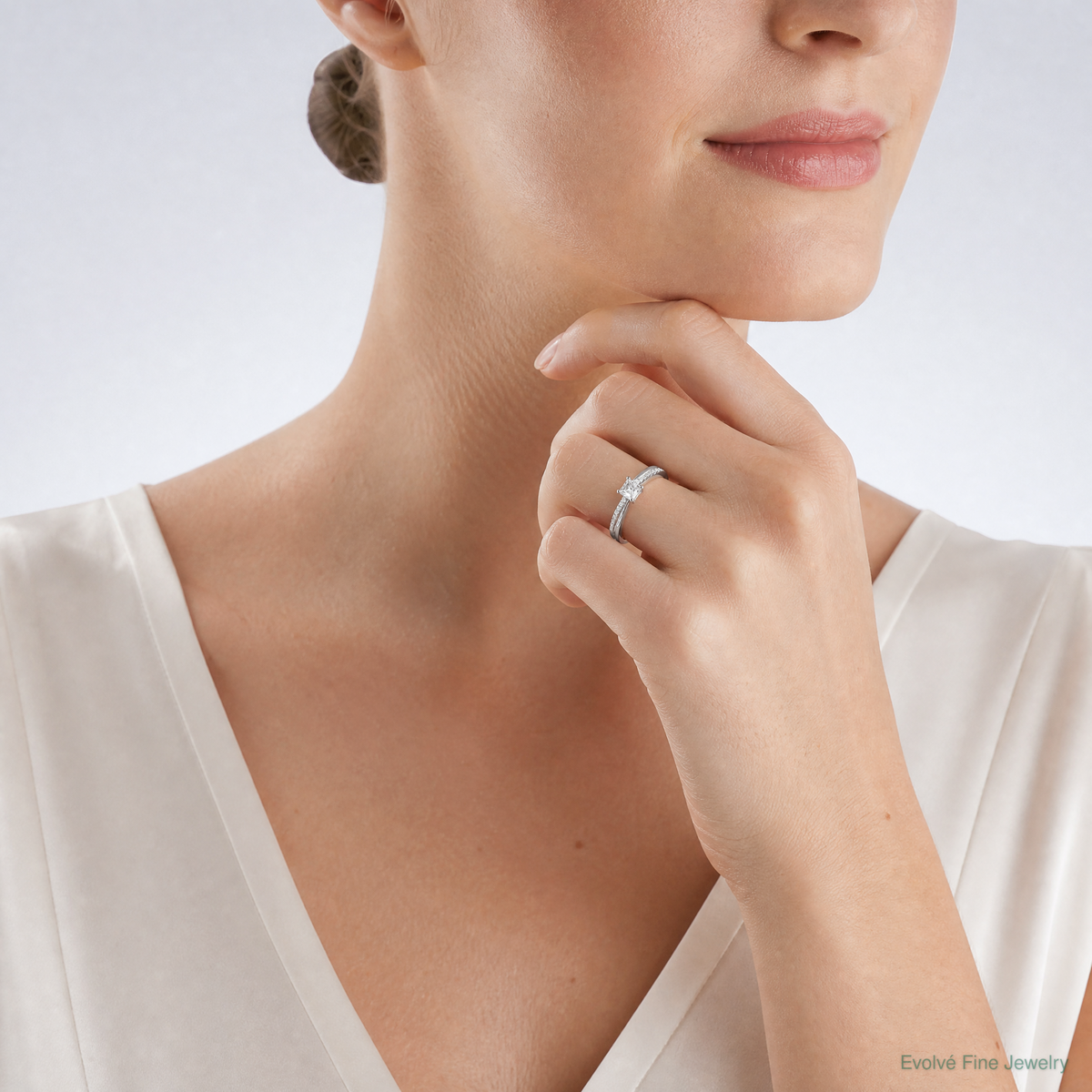 Sterling Silver Rhodium-plated Polished & CZ Ring - Model Shot