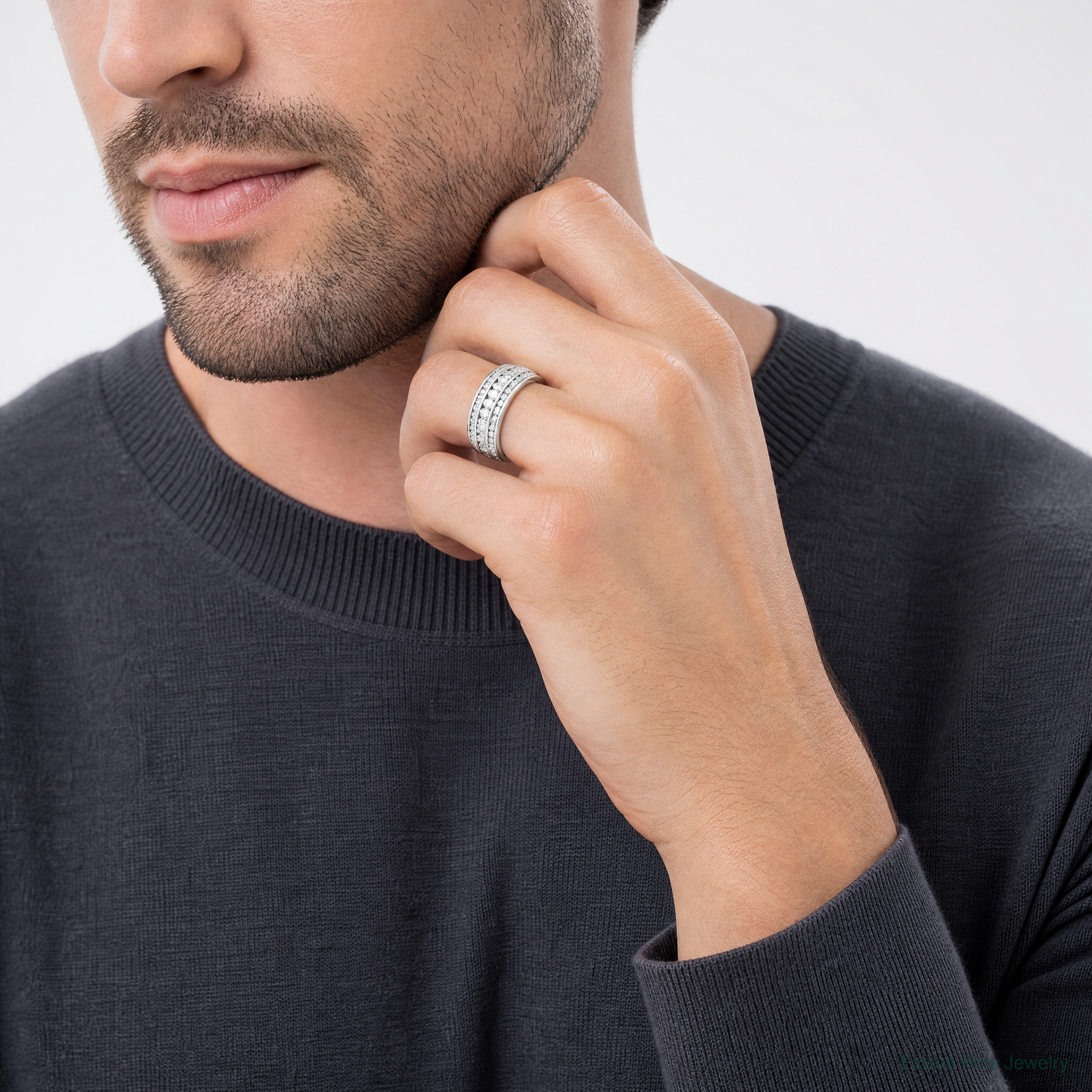 Sterling Silver Rhodium-plated CZ 3-row Eternity Ring - Model Shot