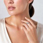 Sterling Silver RH-plated CZ Halo Engagement Ring and Eternity Band Set - Model Shot