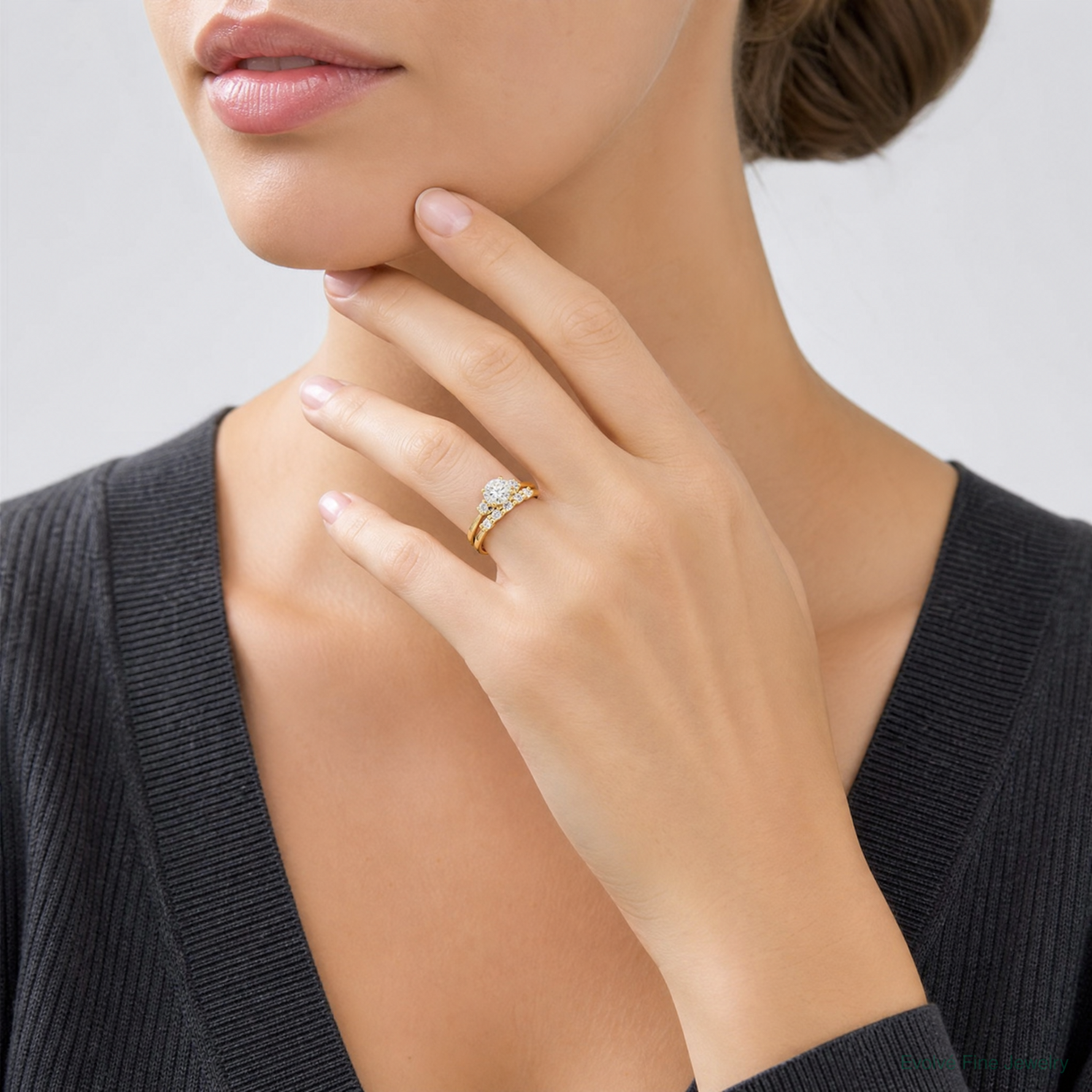Sterling Silver Gold-Plated CZ Engagement Ring and Band Set - Model Shot