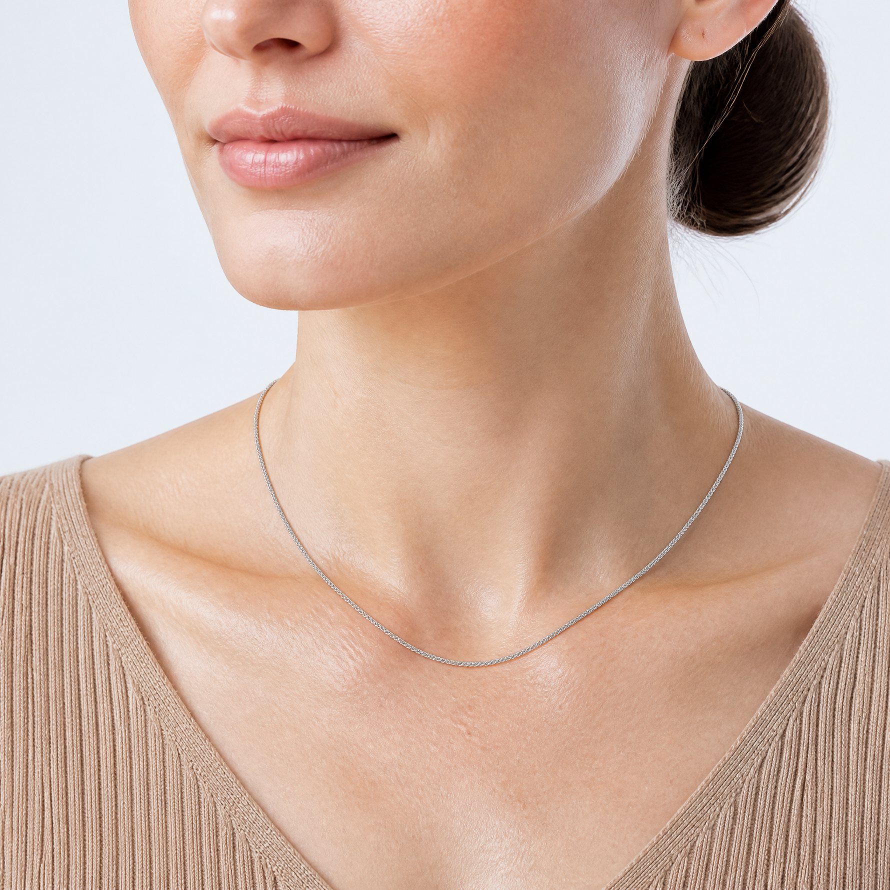 Sterling Silver Rhodium-plated 1.25mm Round Spiga Chain - Model Shot