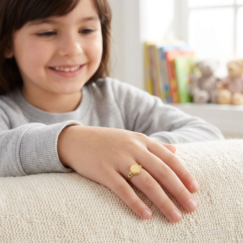 14k Childs Fancy Signet Ring - Model Shot