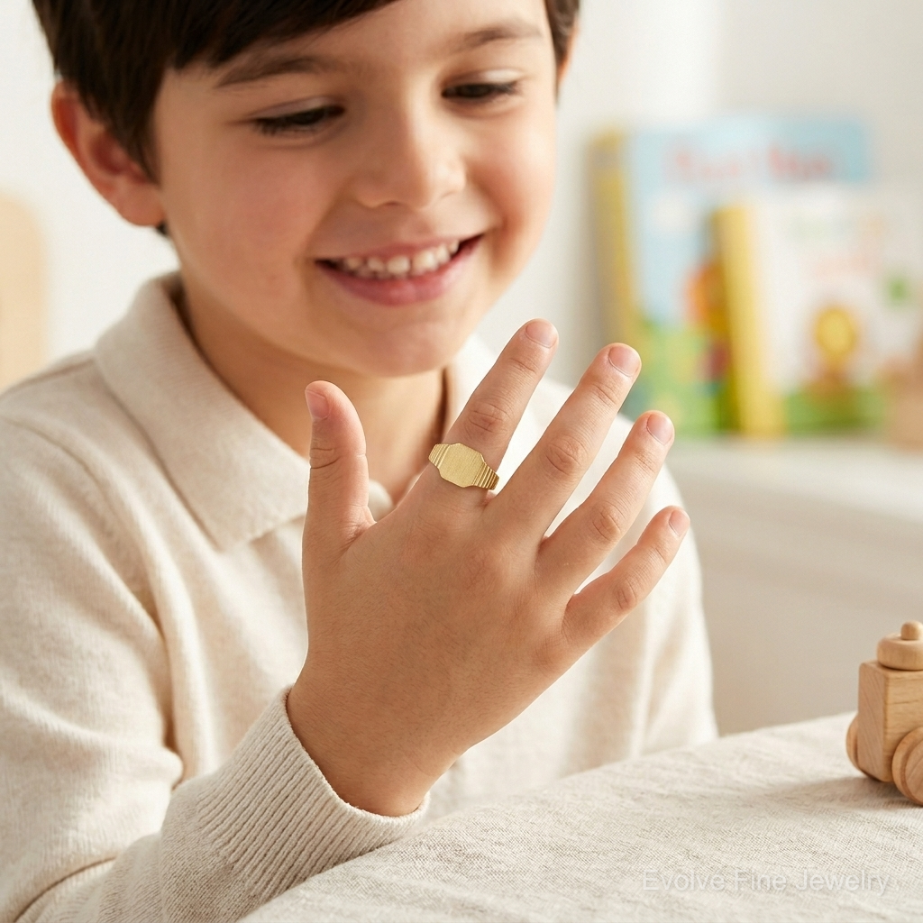 14k 7.5x6.0mm Child's Open Back Signet Ring - Model Shot