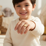 14K Rectangular Satin Baby Signet Ring - Model Shot