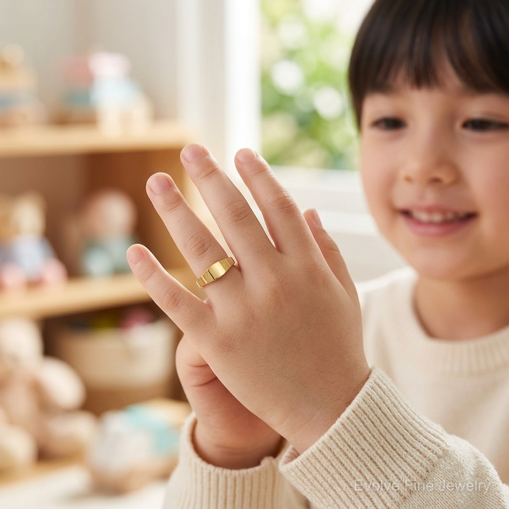 14K Polished Square Baby Signet Ring - Model Shot