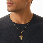 14k Scroll Design Cross Pendant - Model Shot