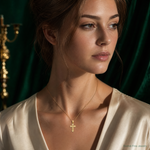 14k Small Budded Cross Charm - Model Shot