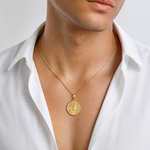 14k Head of Christ Medal Hollow Round Pendant - Model Shot