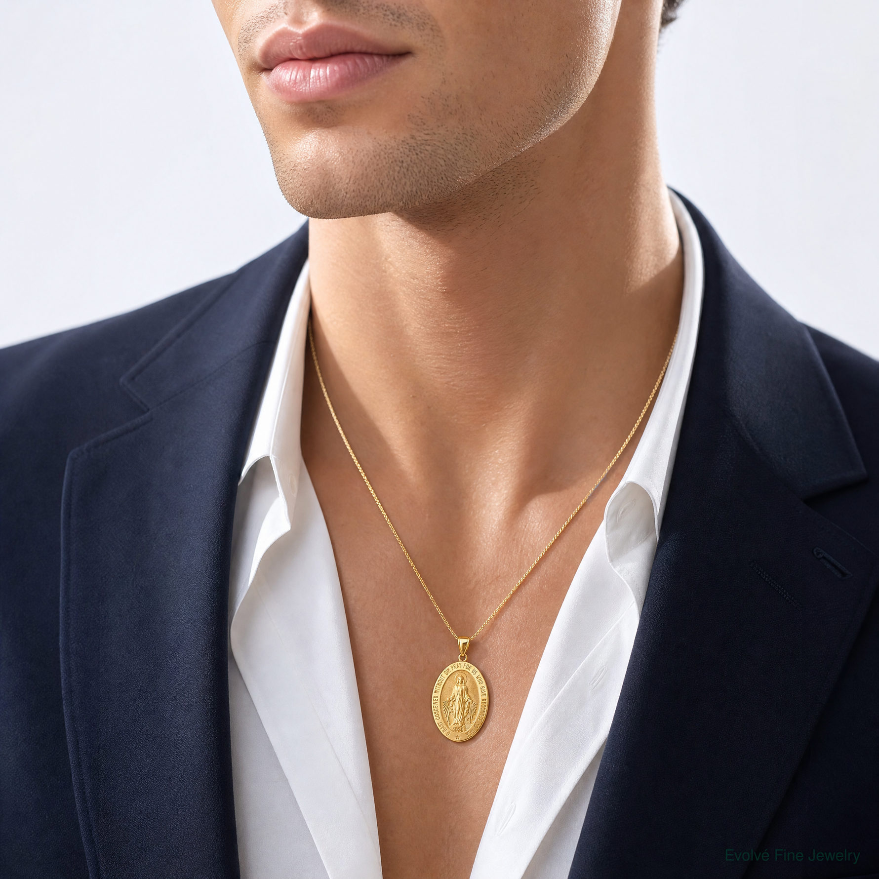 14k Miraculous Medal Pendant - Model Shot