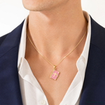 14K 3D Pink Enameled Lord's Prayer Bible Pendant - Model Shot