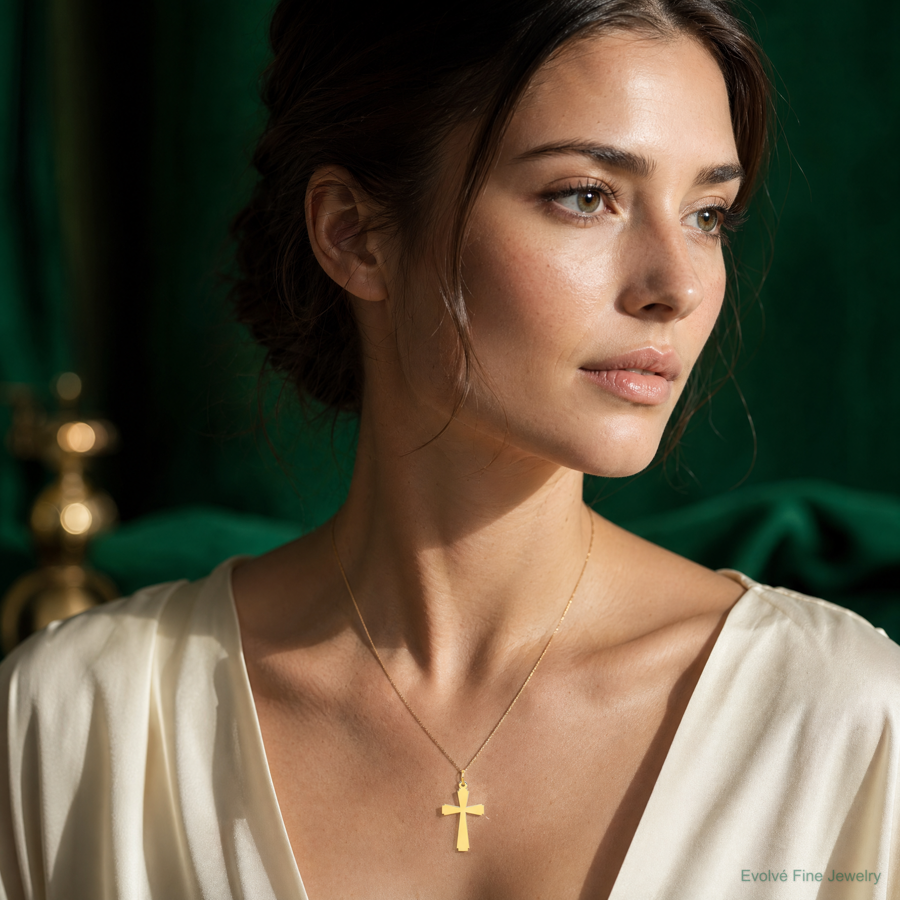 14k Cross Charm - Model Shot