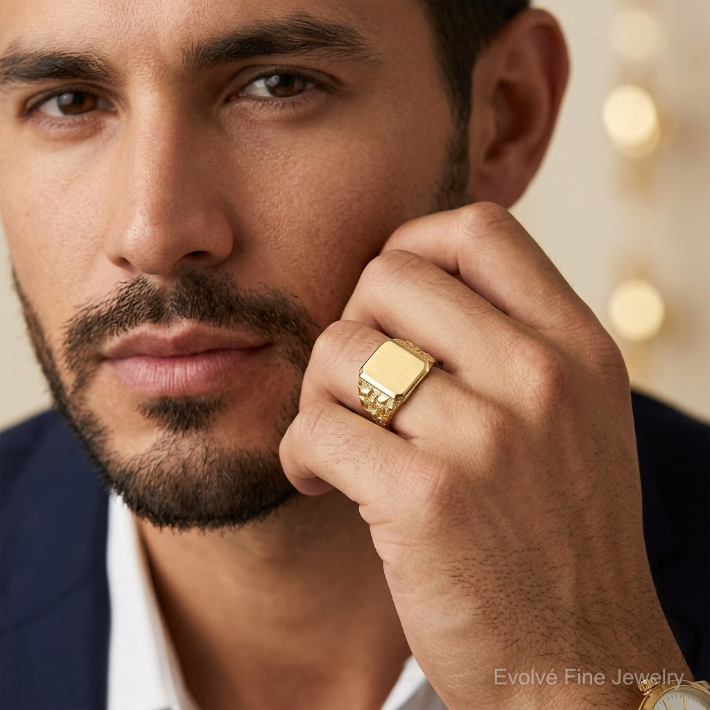 14k 13.0 x 14.0mm Open Back Mens Signet Ring - Model Shot