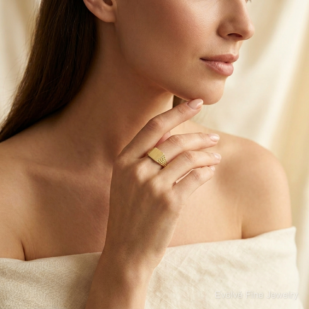 14k 8.0x7.0mm Open Back Signet Ring - Model Shot
