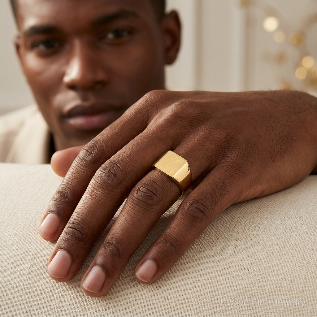 14k 13.5x15.0mm Open Back Mens Signet Ring - Model Shot