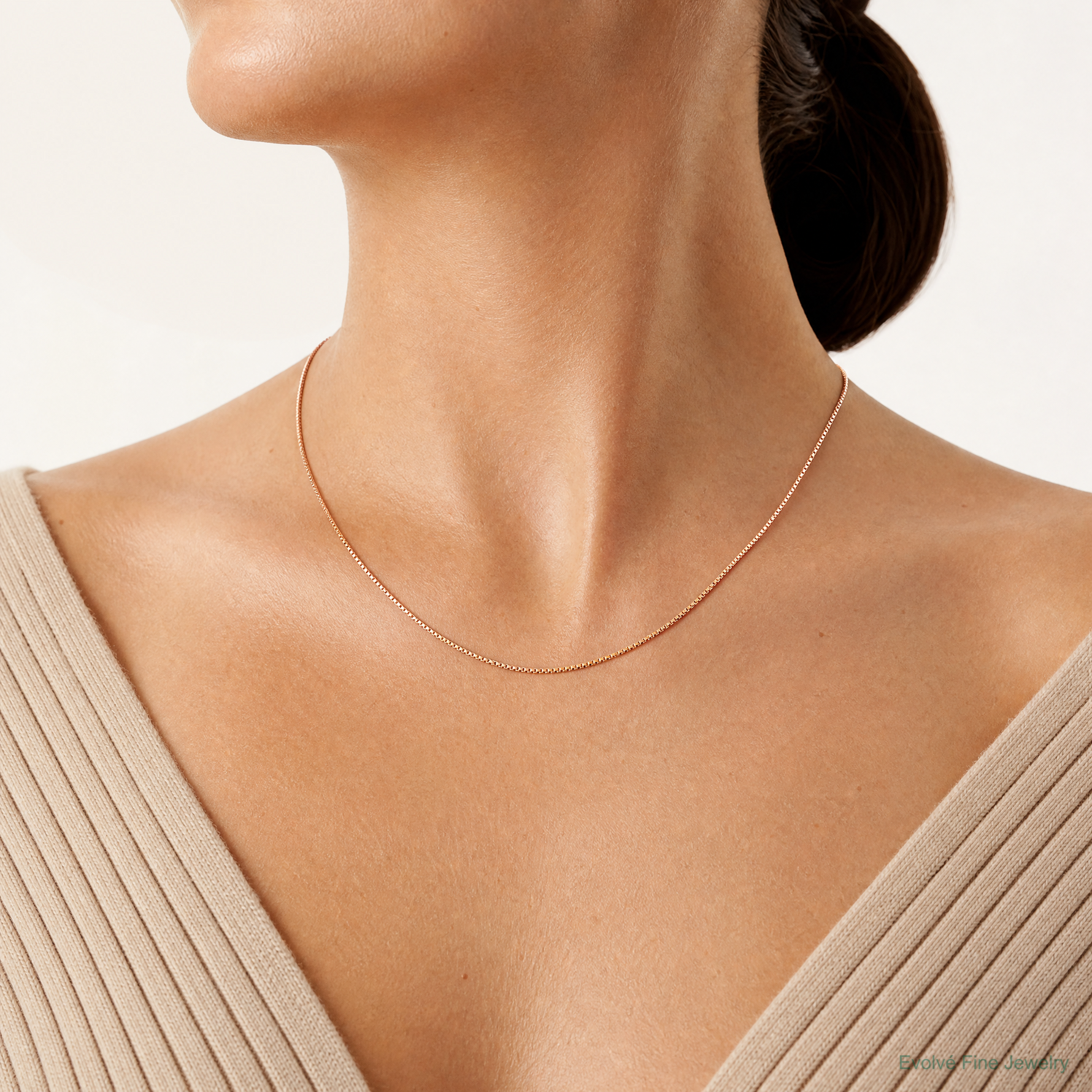 14k Rose Gold .70mm Box Chain - Model Shot