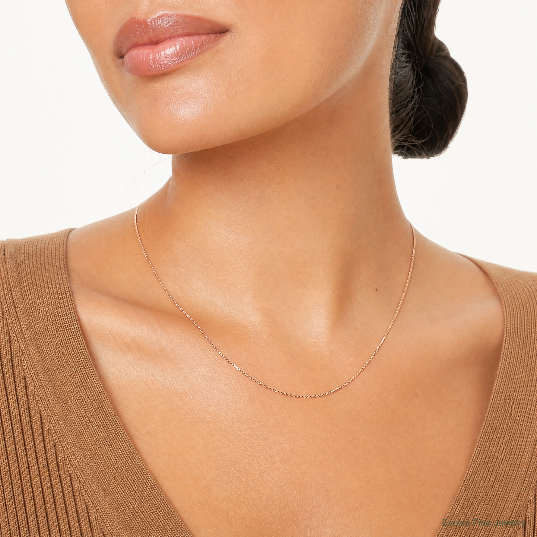 14k Rose Gold 1.0mm Box Chain - Model Shot