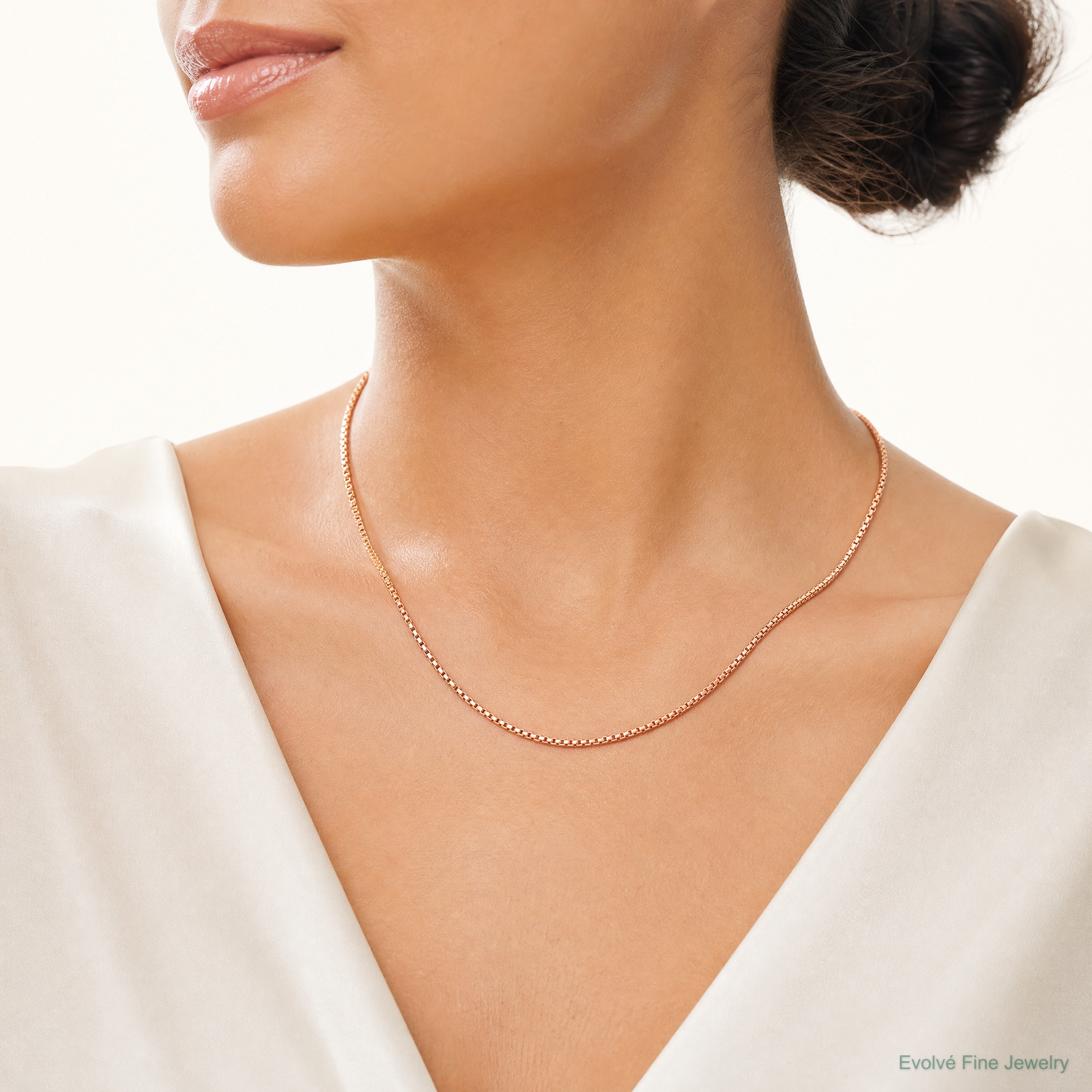 14k Rose Gold 1.10mm Box Chain - Model Shot