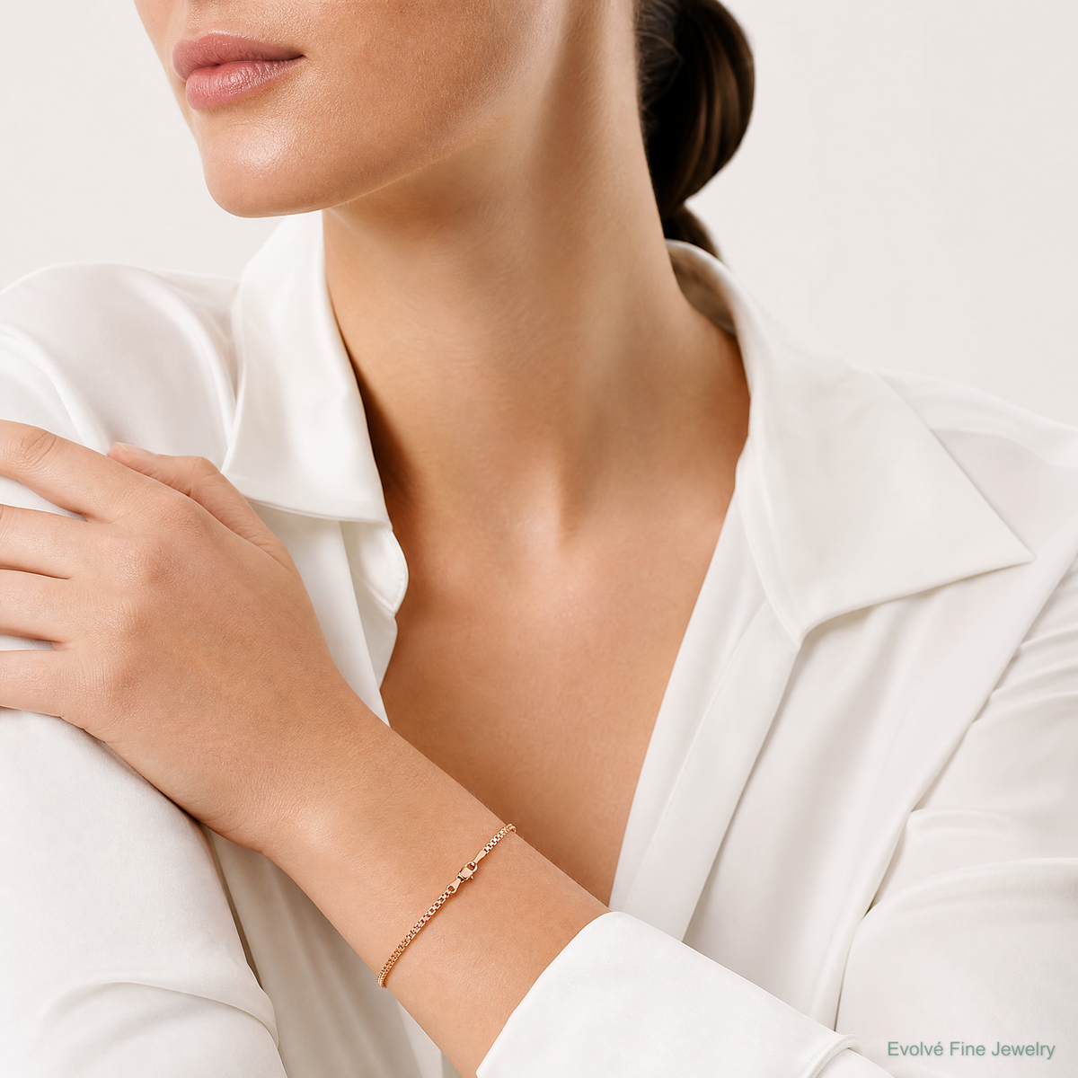 14k Rose Gold 1.10mm Box Chain - Model Shot
